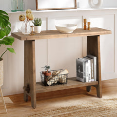 Solid Wood Console Table with Storage Shelf, 43.3"