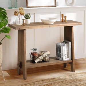 Solid Wood Console Table with Storage Shelf, 43.3"