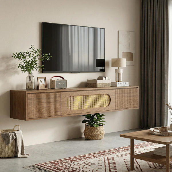 71" Floating TV Stand Wall Mounted with Drawers & Flip-Down Cabinet