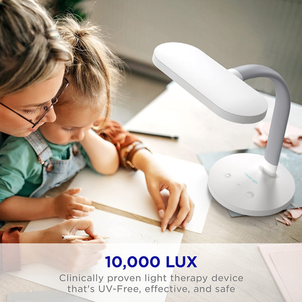 2-in-1 Light Therapy & Task Desk Lamp – UV-Free Full Spectrum LED, 10,000 LUX