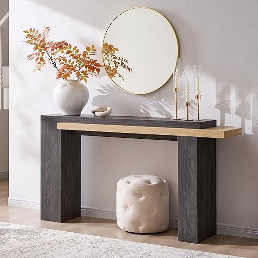 63-Inch Two-Tier Console Table with Geometric Design