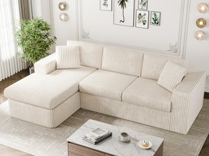 105" L-Shaped Sectional Sofa with Chaise – Corduroy Modular Couch