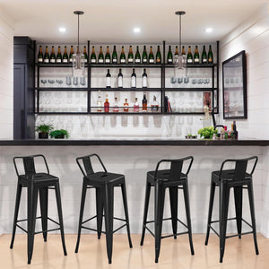 Metal Counter Height Bar Stools Set of 4 with Backrest and Footrest