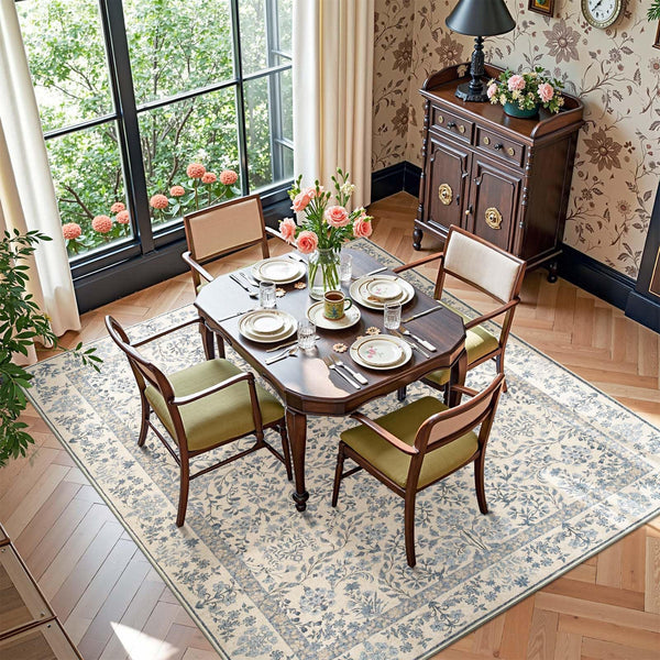 Floral Vintage Area Rug 5x7 Low Pile Machine Washable Non-Slip