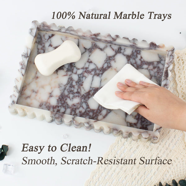 Natural Marble Decorative Tray with Fluted Edge