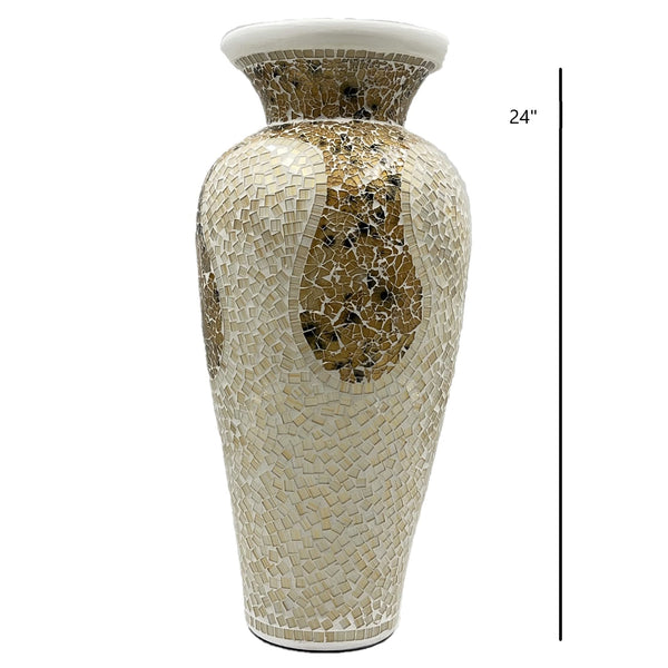 Tall Terracotta Floor Vase with Glass Mosaic – 24 x 10 Inches
