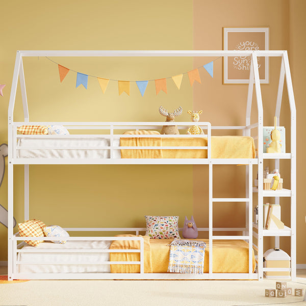 Twin Over Twin House Bunk Bed with Storage Shelf