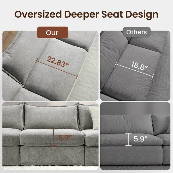 118.5" Modular Sectional Sofa with Storage Ottoman – Light Grey