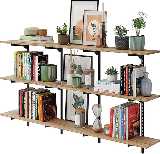 60-Inch Floating Wall Shelves with Adjustable Rail Bracket System