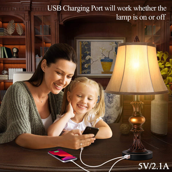 Touch Control Dimmable Table Lamp Set of 2 with USB Ports