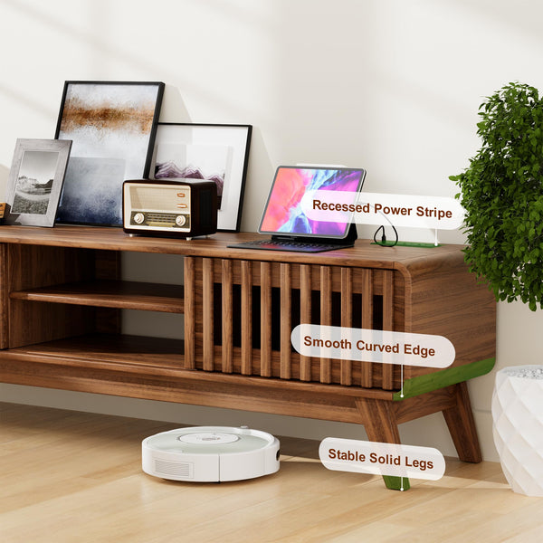 Mid-Century Modern TV Stand with Power Outlet – Fits TVs Up to 65"