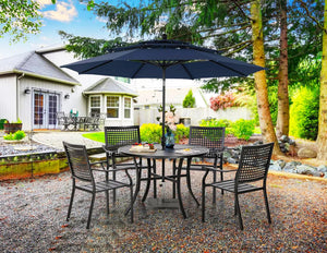 Round Metal Outdoor Dining Table with Umbrella Hole