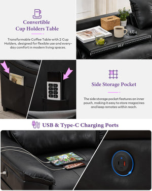 Electric Power Reclining Sectional Sofa with USB Charging