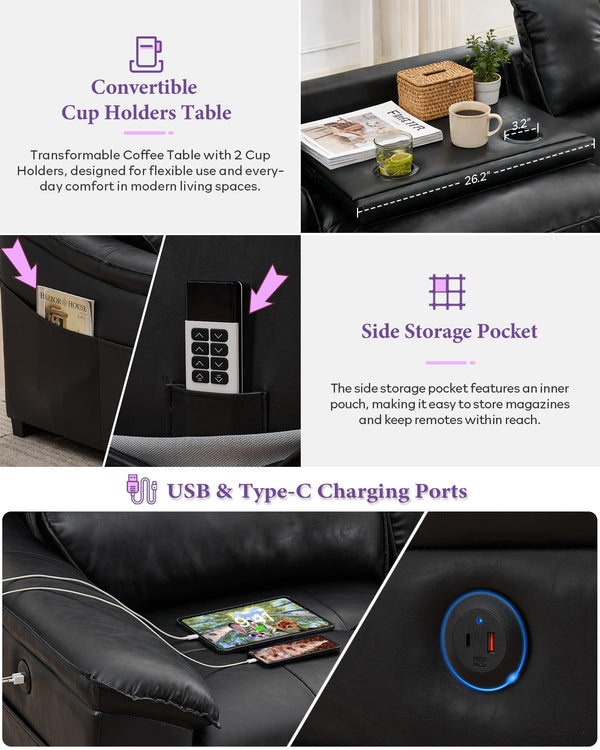 Electric Power Reclining Sectional Sofa with USB Charging