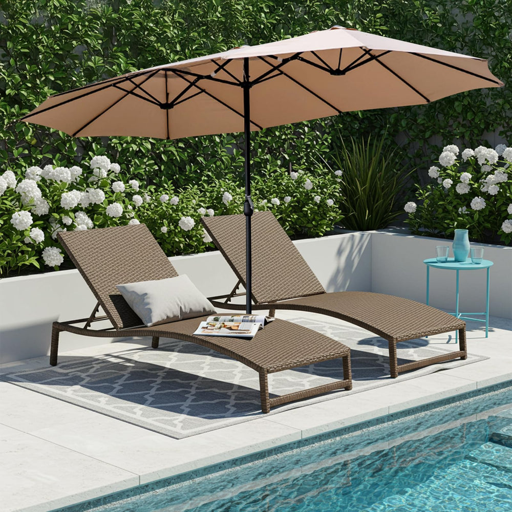 15ft Double-Sided Rectangular Patio Umbrella with Base & Stand