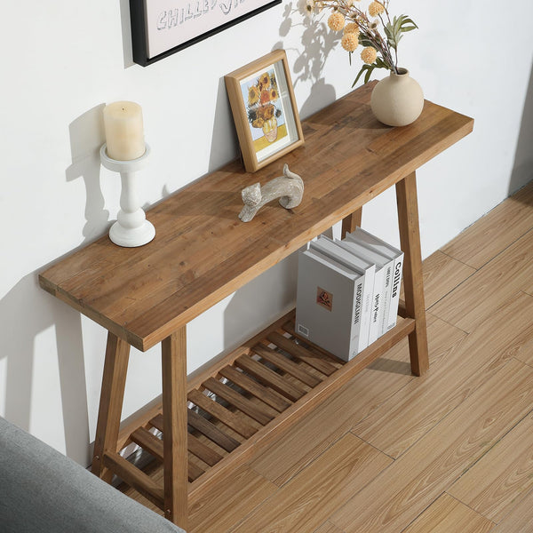 Reclaimed Wood Console Table with 2-Tier Storage
