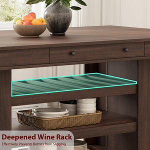 Counter Height Dining Table with Wine Rack & Storage Drawers