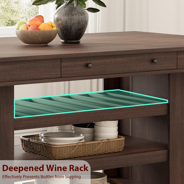 Counter Height Dining Table with Wine Rack & Storage Drawers