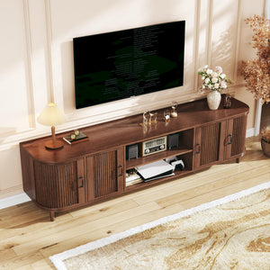 70" Mid-Century Modern TV Stand with Fluted Doors & Storage Cabinets