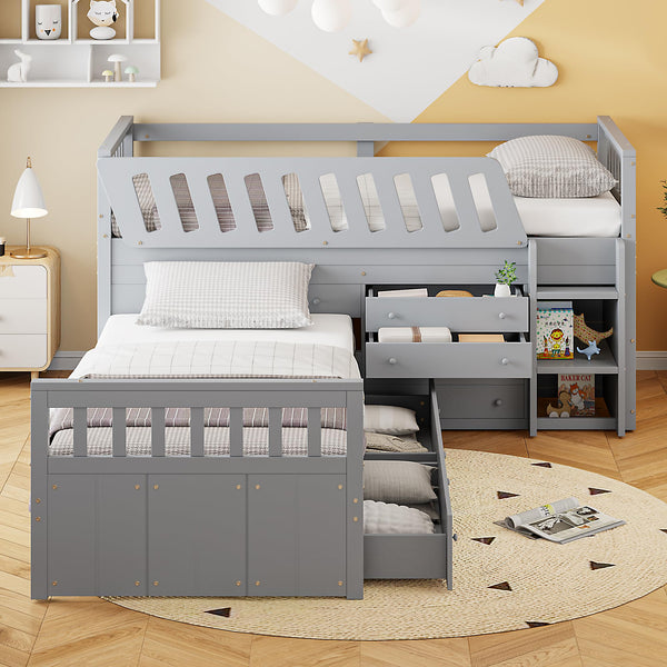 Twin Loft & Platform Bed with 7 Storage Drawers