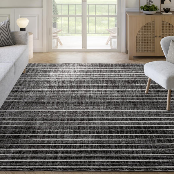 Striped Area Rug – Grey & Black