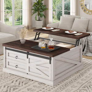 Lift Top Coffee Table with Storage, 39.4" Square, Farmhouse Style