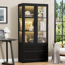 LED Display Cabinet with Acrylic Doors & Drawers — Black