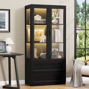 LED Display Cabinet with Acrylic Doors & Drawers — Black