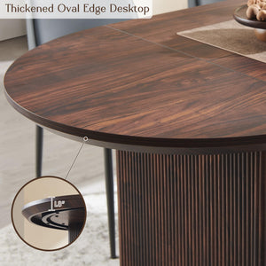 63 Inch Oval Dining Table for 4-6 | Mid-Century Modern Fluted Base Kitchen Table