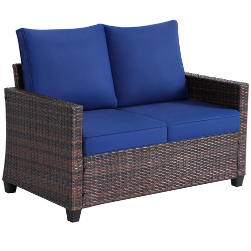 Outdoor Rattan Loveseat with Water-Resistant Cushions