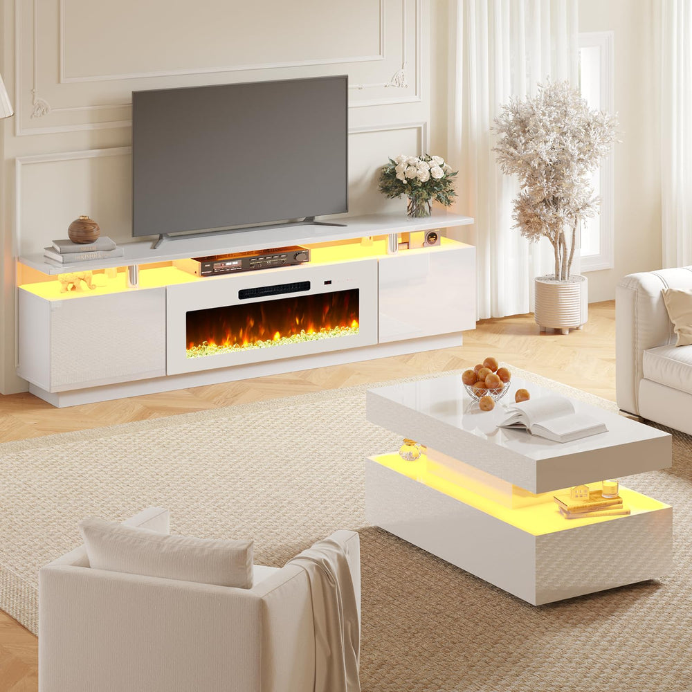 3-Piece Modern Living Room Table Set with Fireplace TV Stand & Coffee Table