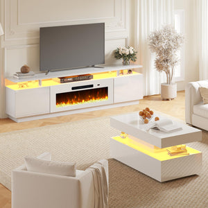 3-Piece Modern Living Room Table Set with Fireplace TV Stand & Coffee Table
