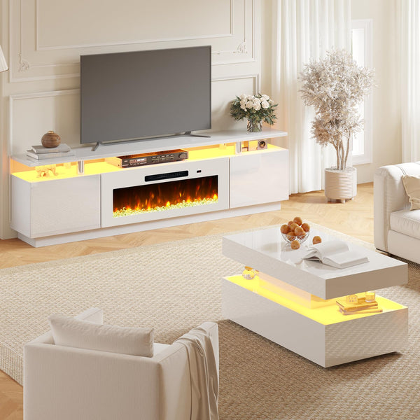 3-Piece Modern Living Room Table Set with Fireplace TV Stand & Coffee Table