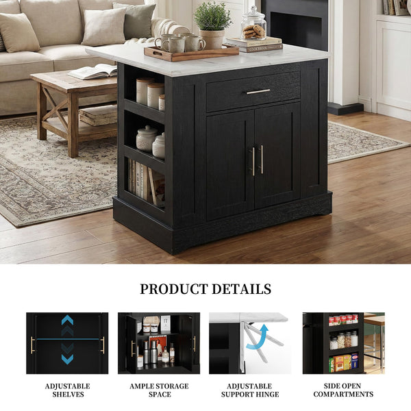 Kitchen Island with Drop Leaf & Power Outlet
