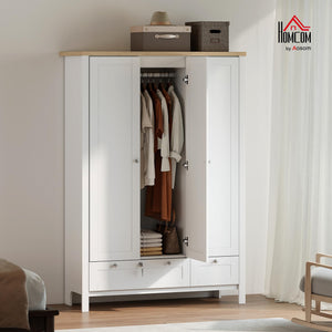3-Door Armoire Wardrobe Closet with 2 Drawers and Hanging Rod