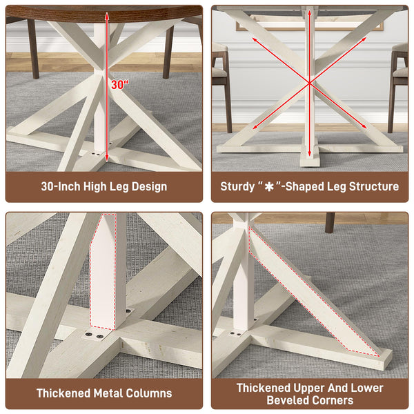Round Farmhouse Dining Table, 47-Inch