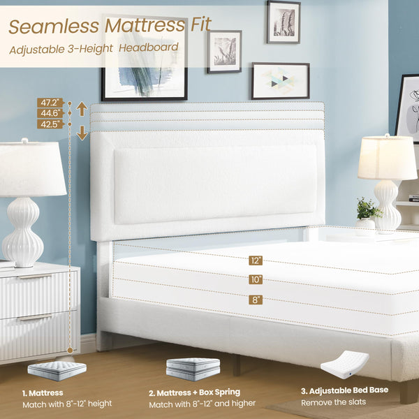 Queen & Full Platform Bed Frame with Adjustable Upholstered Headboard