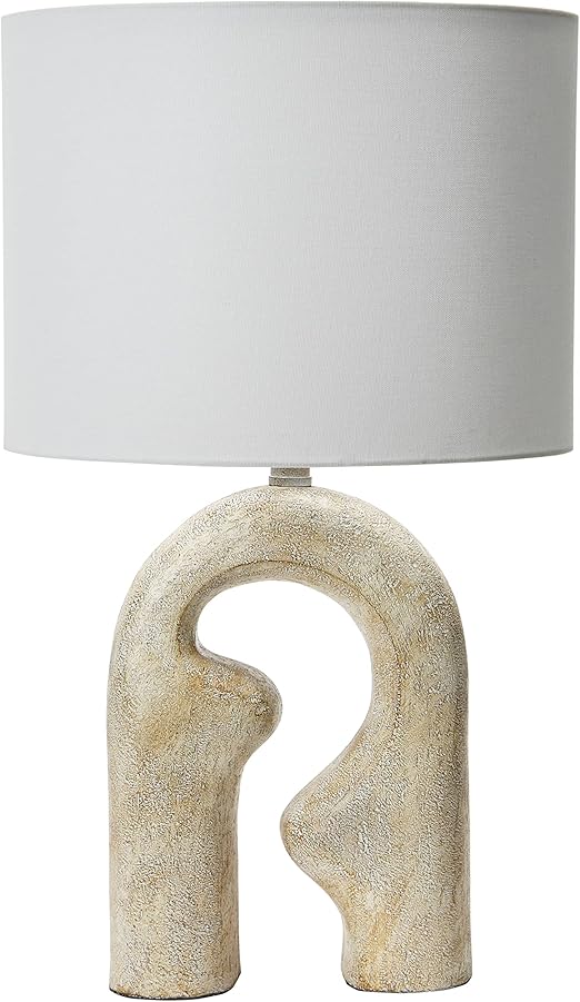 Abstract Sculptural Resin Table Lamp with White Drum Shade
