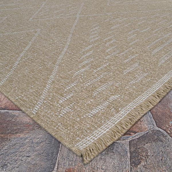 Indoor Outdoor Flatwoven Area Rug – Tribal Diamond Pattern with Fringe