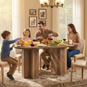63-Inch Oval Dining Table for 4-6 | Wood-Grain Top & Metal T-Base