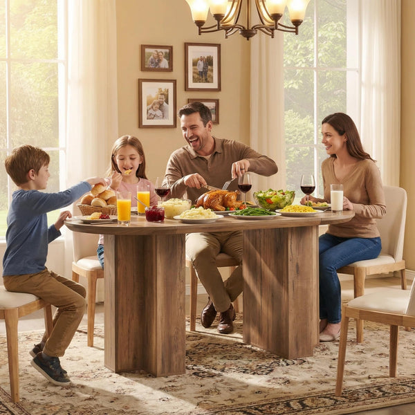 63-Inch Oval Dining Table for 4-6 | Wood-Grain Top & Metal T-Base