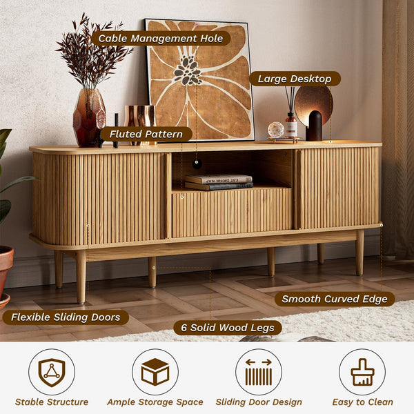 63" Fluted TV Stand with Sliding Doors