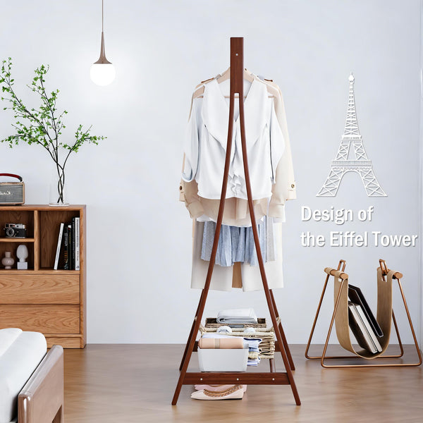 Freestanding Wood Clothes Rack with Storage Shelf – 52"W x 57"H