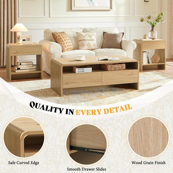 3-Piece Coffee Table & End Table Set with Storage