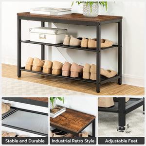 3-Tier Shoe Bench with Mesh Shelves
