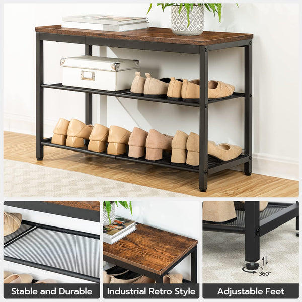 3-Tier Shoe Bench with Mesh Shelves