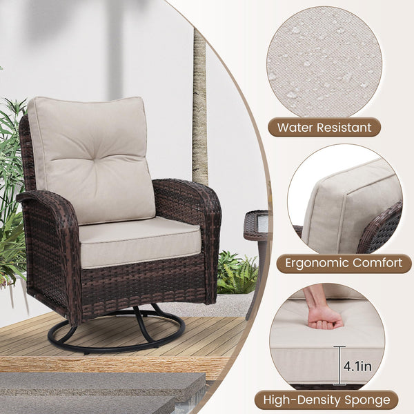 Outdoor Swivel Wicker Glider Patio Chair & Table Set with Cushions