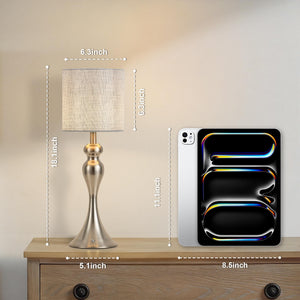 Table Lamp for Bedroom, Cordless Bedside Lamps for Living Room, Touch 3-Way Dimmable Desk Lamp for Night Stands, Rechargeable, Battery Operated Lamp with Fabric Shade for Dorm, Home Office (Nickel)