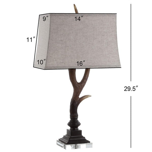 Antler Rustic Table Lamp – Brown, Crystal Base, Linen Shade