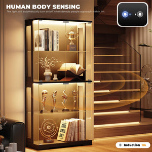 4-Tier Glass Display Cabinet with LED Lighting & Human Sensor